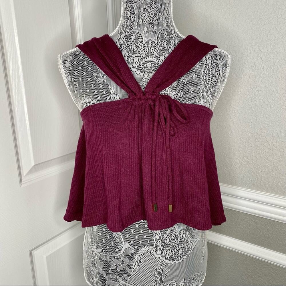 FREE PEOPLE Womens XS Ribbed Square Neck Reversible Flowy Crop Tank Top - Picture 2 of 8
